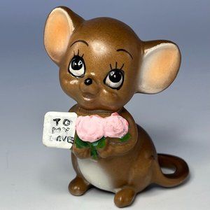 Josef Originals Vintage Mouse Figurine "To My Love" Flowers Japan Sweet Gift